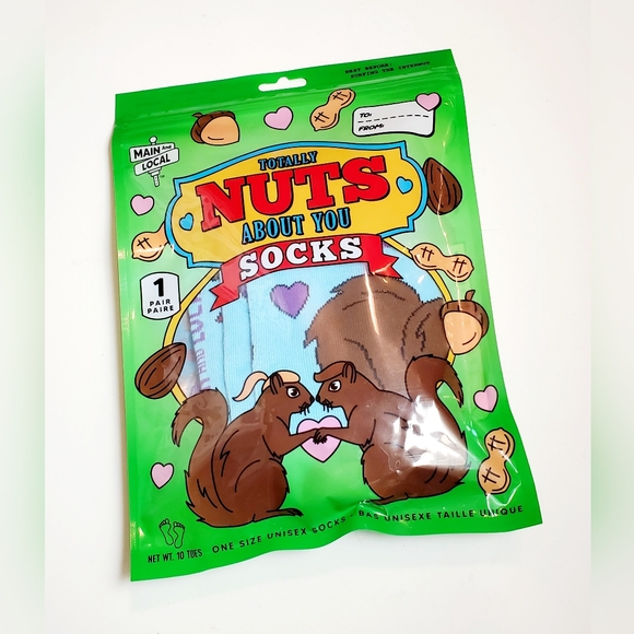 Totally Nuts About You Valentine's Day Adult Unisex Crew Socks Size OSFM - Picture 1 of 4